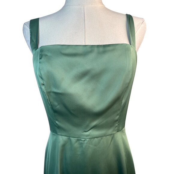 Hutch ModCloth Size 2 Tie-Back Midi Fit & Flare Green Satin Dress Lined Pockets - Picture 9 of 16